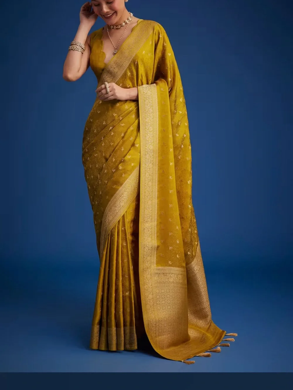 Gold Mustard Maxi Dress with Tassel Detail - Picture 3 of 5